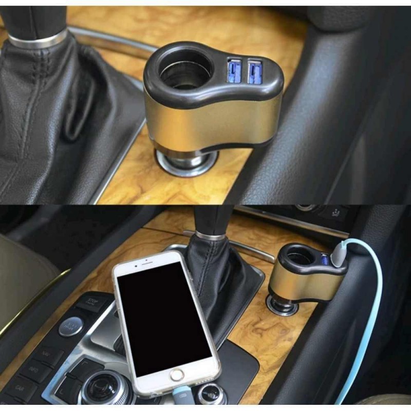 شاحن سيارة بمخرجين usb ومخرج ولاعة سجائر